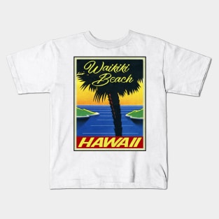 Waikiki Beach Hawaii Vintage Beach Laptop Kids T-Shirt